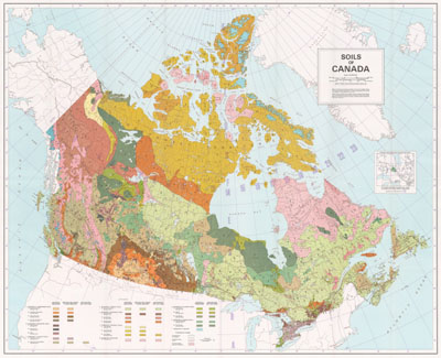 View a larger version of the map, Soils of Canada (JPG Format, 17.5 MB)