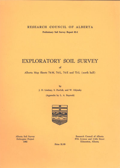 View the Exploratory Soil Survey of Alberta Map Sheets 74-M, 74-L, 74-E and 73-L (North Half) (PDF Format)