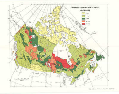 Distribution of peatlands in Canada
