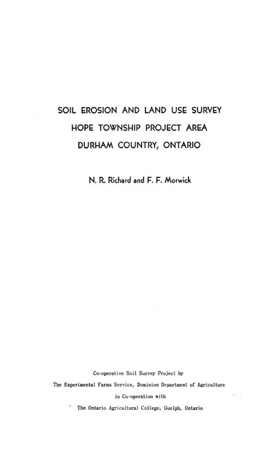 View the Soil Erosion and Land Use Survey - Hope Township Project Area - Durham County, Ontario (PDF Format)