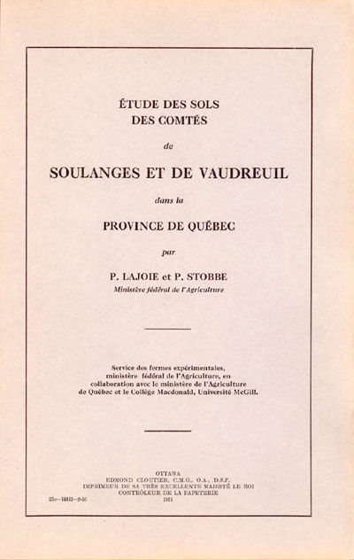 Voir le Étude des sols des comtés de Soulanges et de Vaudreuil (Format PDF)